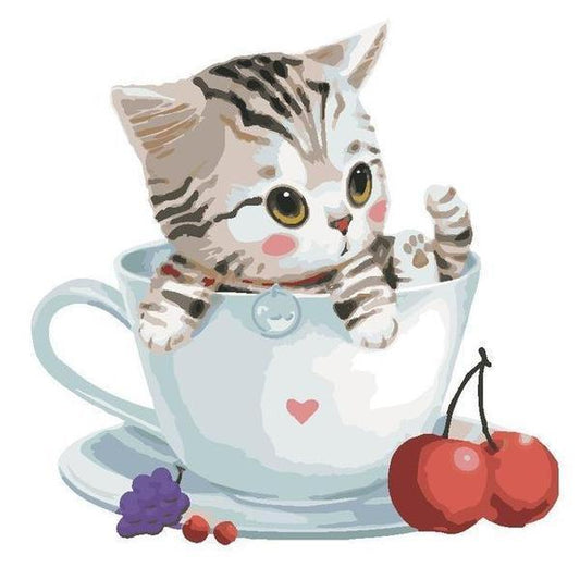 Tea Cup Cat - DIY Painting By Numbers Kit