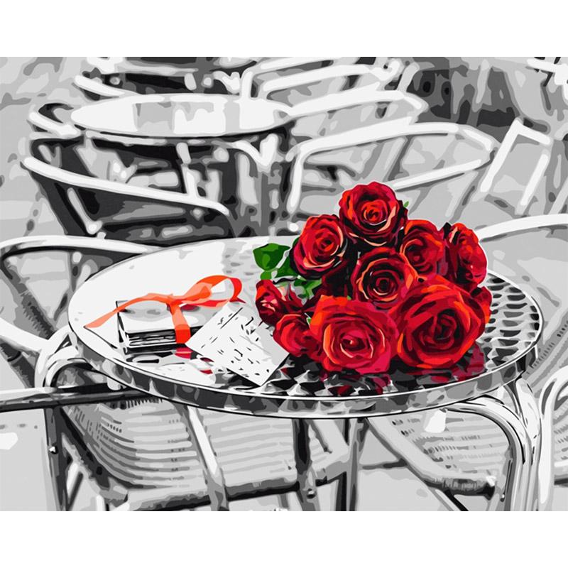 Red Roses On Table - DIY Painting By Numbers Kit