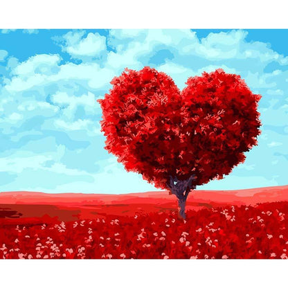 Heart Tree In Red Field - DIY Painting By Numbers Kit