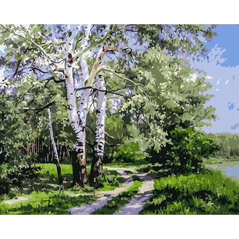 Green Tree Forest Path - DIY Painting By Numbers Kit