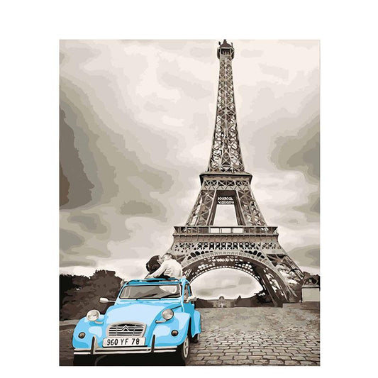 Couple Kissing Under Eiffel Tower - DIY Painting By Numbers Kit