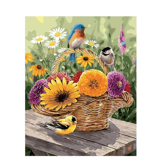 Birds On Flower Basket - DIY Painting By Numbers Kit