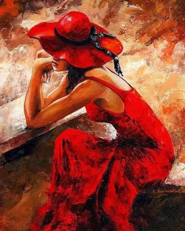 Lady In Red Attire - DIY Painting By Numbers Kit