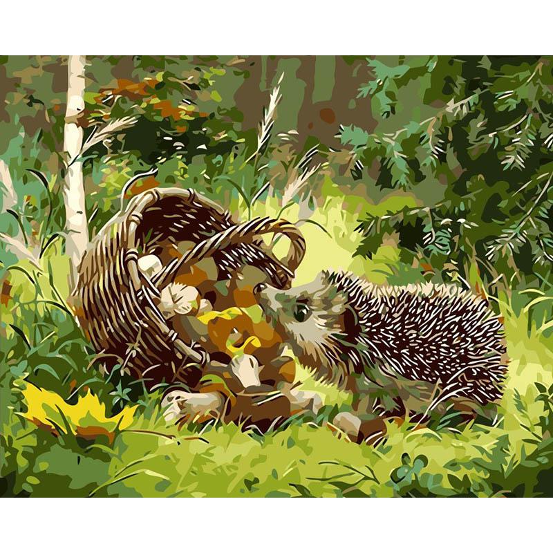 Porcupine In Basket - DIY Painting By Numbers Kit