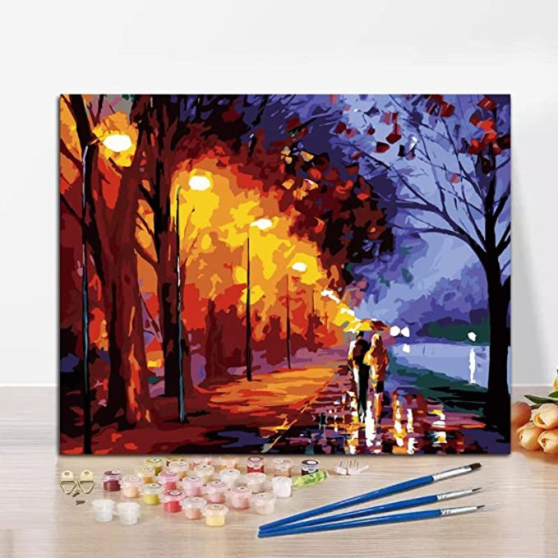 Paint by Number for Adults, City Paint by Number, Romantic Couple Painting by Numbers, Street Scenery Suitable for Home Wall Decoration 16x20 Inch