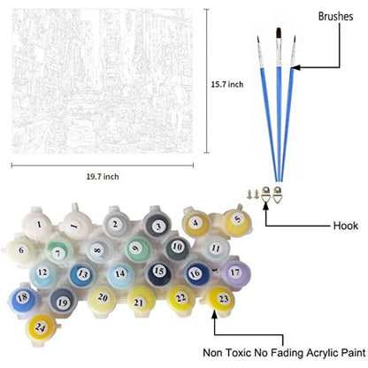 Paint by Numbers for Beginner,Times Square Paint by Number for Adults, Landscape Paint by Numbers Street Scenery, Manhattan Square City Night View
