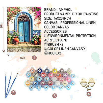 DIY Paint by Number for Adults and Kids, Acrylic Paint by Numbers For Beginner, 16” W x 20”L Easy Oil Painting for Gift Home Wall Decor (Blue Door)