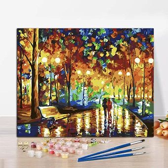 Paint By Number For Adults, Loves Paint By Number, Romantic Couple, Park Scenery Suitable For Home Wall Decoration 16x20 Inch (Maple Leaf Forest)