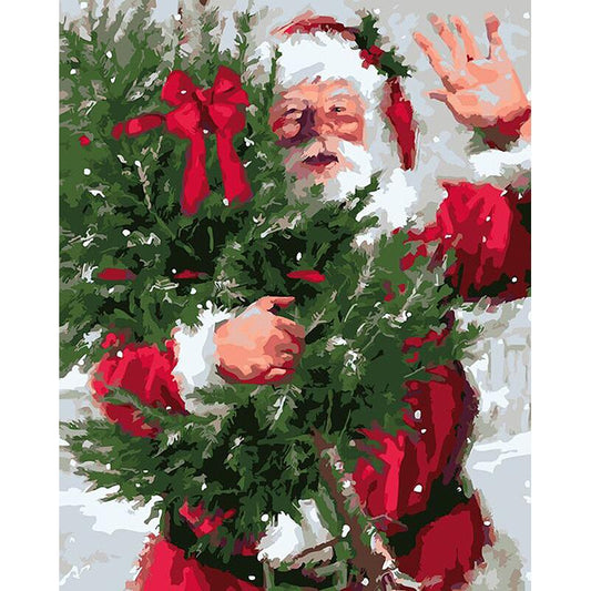 Santa With Christmas Tree - DIY Painting By Numbers Kit