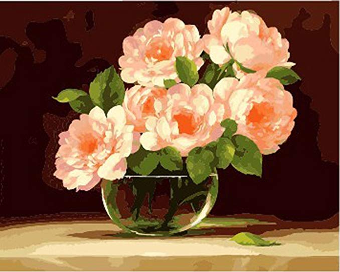 Pink Roses In Glass - DIY Painting By Numbers Kit