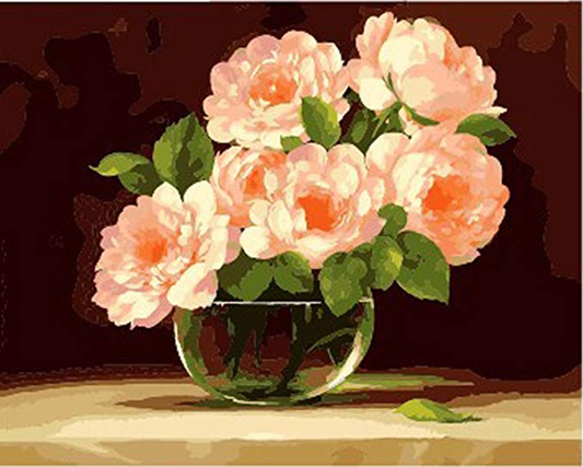 Pink Roses In Glass - DIY Painting By Numbers Kit