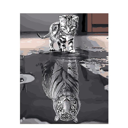 Cat's Reflection Of Tiger - DIY Painting By Numbers Kit