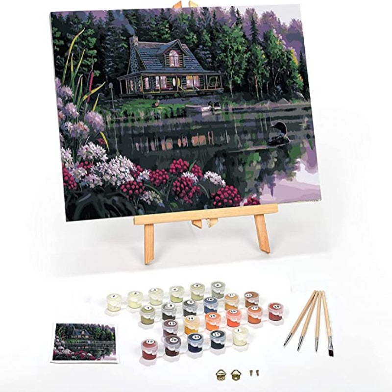 Paint by Numbers for Adults: Fun DIY Adult Arts and Crafts - Kits Include Acrylic Paint, Brushes and Wood Easel- (Still Waters)