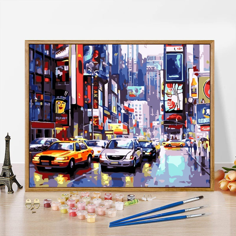 Paint By Numbers For Adults, Times Square Painting By Number, Street Scenery Manhattan Square City View, Perfect For Home Wall Decoration 16 X 20 Inch