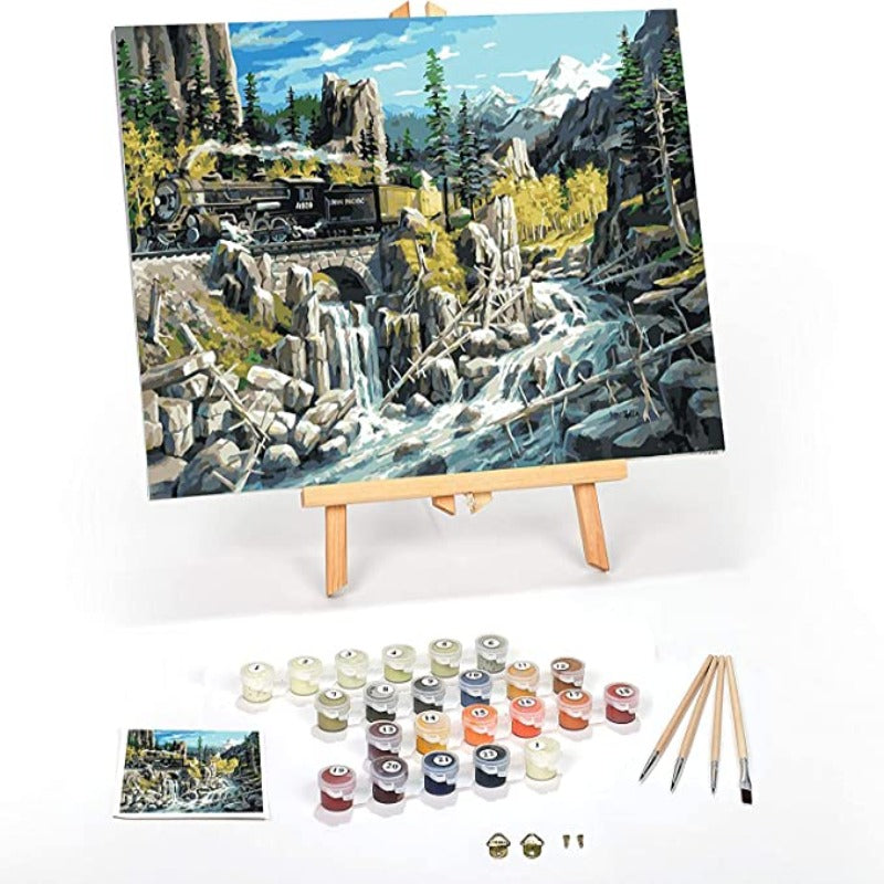 Paint by Numbers for Adults: Beginner to Advanced Number Painting Kit Art Kits Include Acrylic Paint, Brushes and Wood Easel- (Rails West)