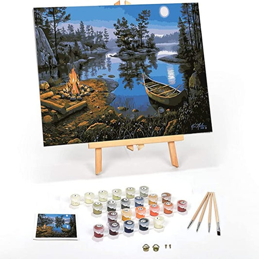 Paint by Numbers for Adults: Beginner to Advanced Number Painting Kit -Kits Include Acrylic Paint, Brushes and Wood Easel- (Moonlight Bay)