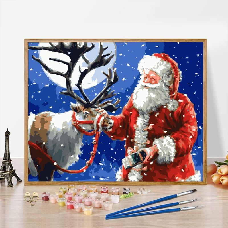 Christmas Paint By Numbers, Paint By Number For Adults, Santa Claus And Deer Paint By Numbers Kits, Suitable For Beginners To Practice 16x20inch