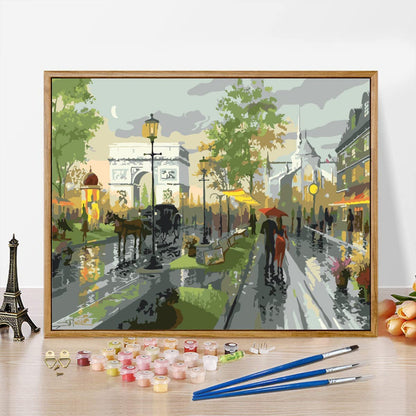 Paint by Number for Adults, Arc de Triomphe Painting by Numbers, Street Scenery Paint by Number Suitable for Home Wall Decoration 16x20 Inch