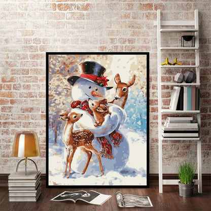 Christmas Paint by Number,Paint by Number for Adults,Snowman and Deer Painting by Numbers,Suitable for Home Wall Decoration 16x20Inch