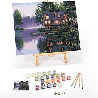 Paint by Numbers for Adults: Beginner to Advanced - Fun DIY Adult Arts and Crafts - Kits Include Acrylic Paint, Brushes and Wood Easel- (Cabin Fever)