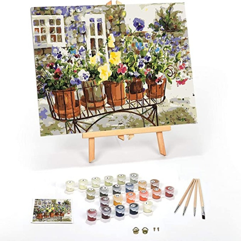 Paint by Numbers for Adults: Beginner to Advanced Number Painting Kit - Fun DIY Adult Arts and Crafts - Kits Include Acrylic Paint, Brushes and Wood Easel- (Ritas Pansies)