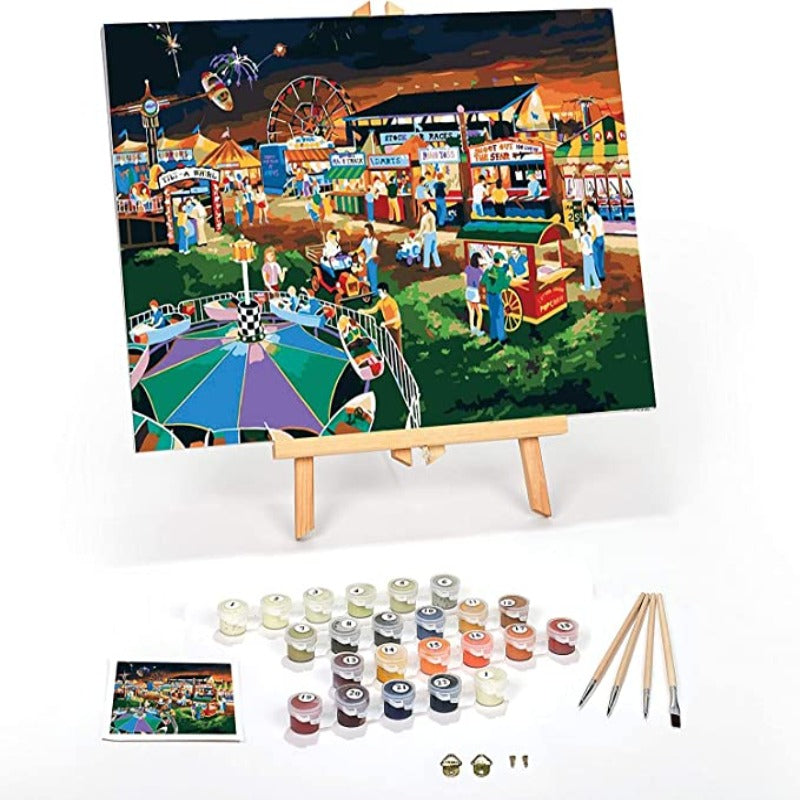 Paint by Numbers for Adults: Beginner to Advanced Number Painting Kit - Kits Include Paint, Brushes & Easel- (Evening At The County Fair)