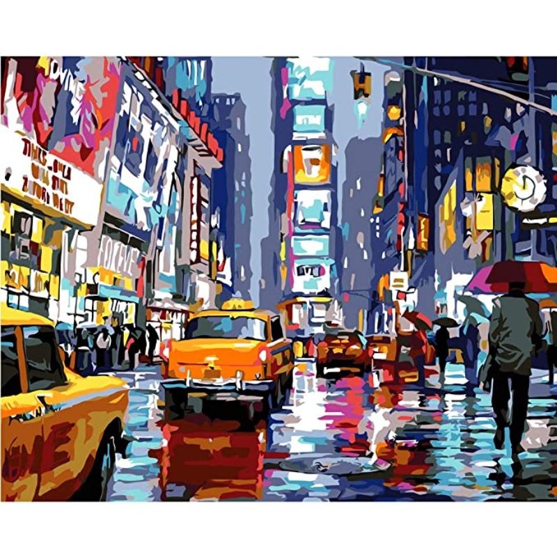 Paint by Numbers for Beginner,Times Square Paint by Number for Adults, Landscape Paint by Numbers Street Scenery, Manhattan Square City Night View