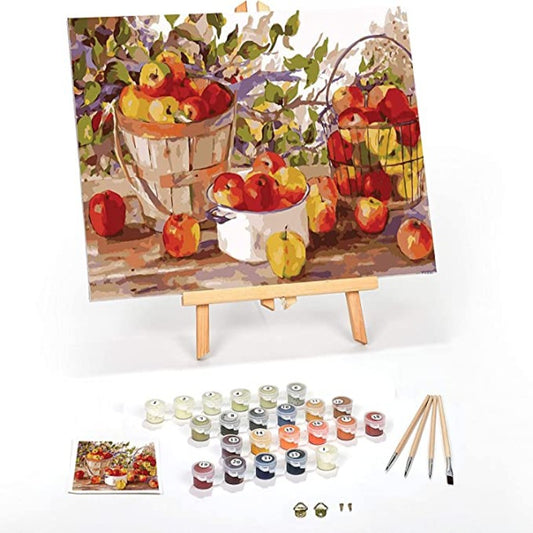 Beginner to Advanced Number Painting Kit - Fun DIY Adult Arts and Crafts - Kits Include Acrylic Paint, Brushes and Wood Easel (Apple Harvest)