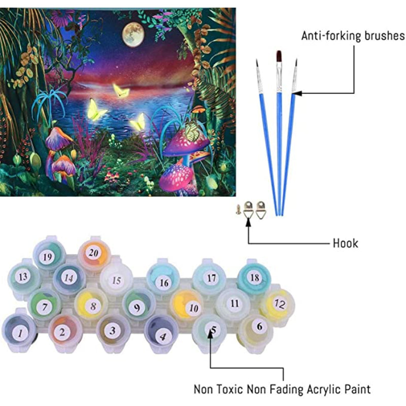 DIY Painting by Numbers Kits for Adults Butterfly, Mushroom Paint by Number for Adults, Moon Flower Gifts Arts Crafts for Home Decor 16x20 Inch