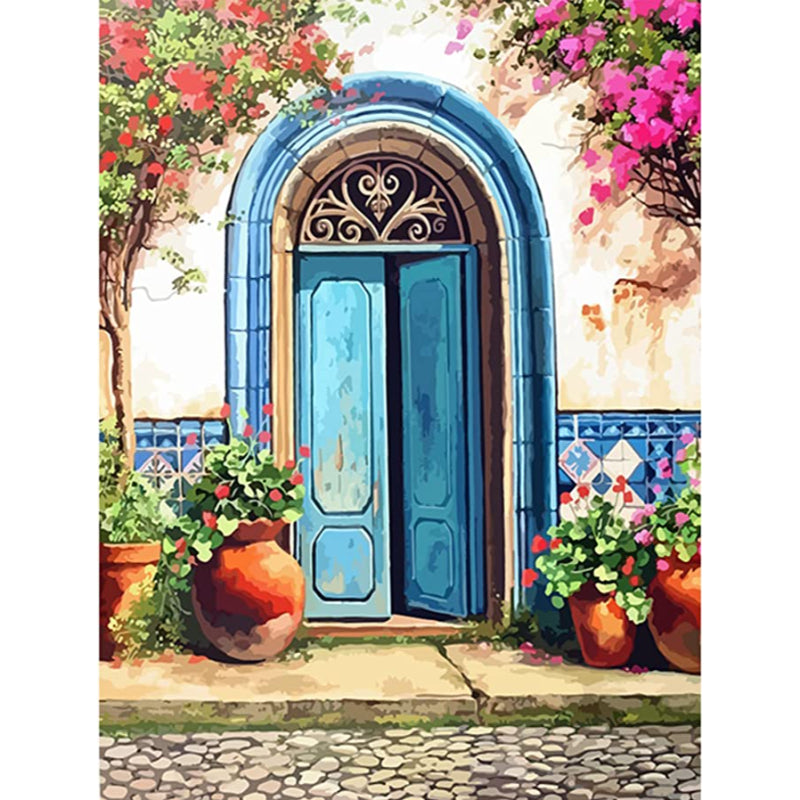 DIY Paint by Number for Adults and Kids, Acrylic Paint by Numbers For Beginner, 16” W x 20”L Easy Oil Painting for Gift Home Wall Decor (Blue Door)