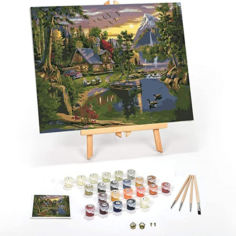 Paint by Numbers for Adults:- Fun DIY Adult Arts and Crafts - Kits Include Acrylic Paint, Brushes & Wood Easel- (Mountain Paradise)