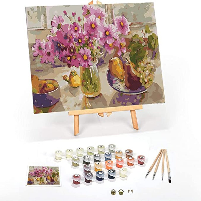 Paint by Numbers: Beginner to Advanced - Fun DIY Adult Arts and Crafts - Kits Include Acrylic Paint, Brushes & Easel- (Cosmos from The Garden)