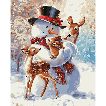 Christmas Paint by Number,Paint by Number for Adults,Snowman and Deer Painting by Numbers,Suitable for Home Wall Decoration 16x20Inch