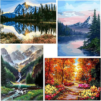 4 Pack Paint by Numbers for Adults Kids Without Frame,DIY Oil Painting Set for Beginner,2 Pack 12x16 Inch & 2 Pack 16x12 Inch,Gifts for All