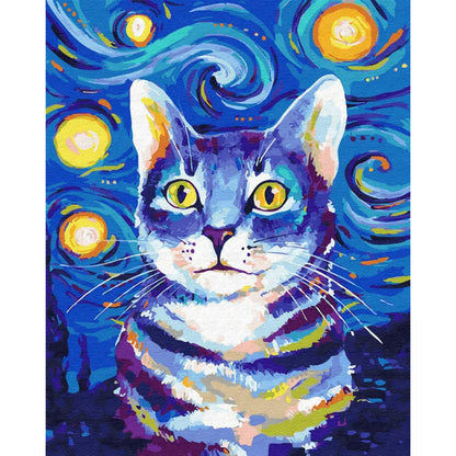 DIY Oil Painting Paint By Numbers Kit Canvas Painting For Adults & Kids Beginner (Starry Sky & Cat)