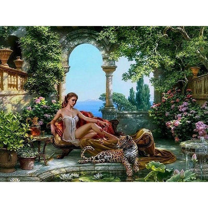 Medieval Woman and Tiger - DIY Painting By Numbers Kits