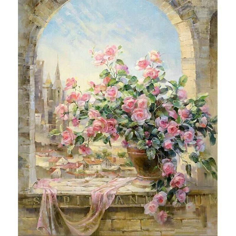 Flower Vase on a Balcony - DIY Painting By Numbers Kits