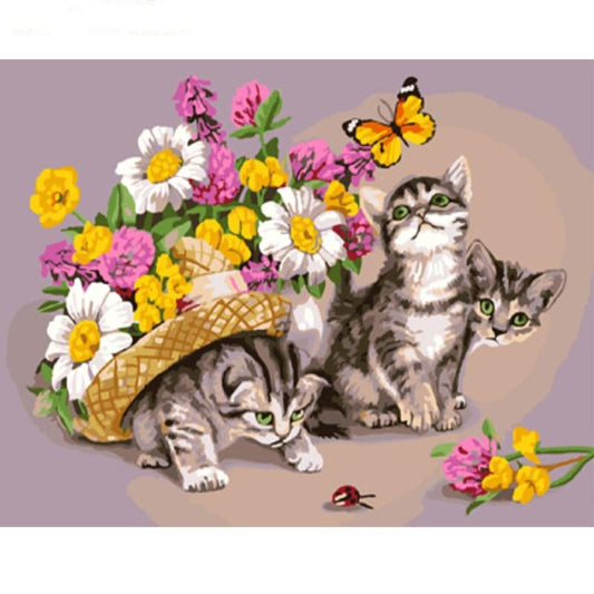 Kittens and Flowers - DIY Painting By Numbers Kit