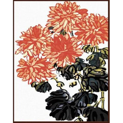 Orange Printed Flowers - DIY Painting By Numbers Kit