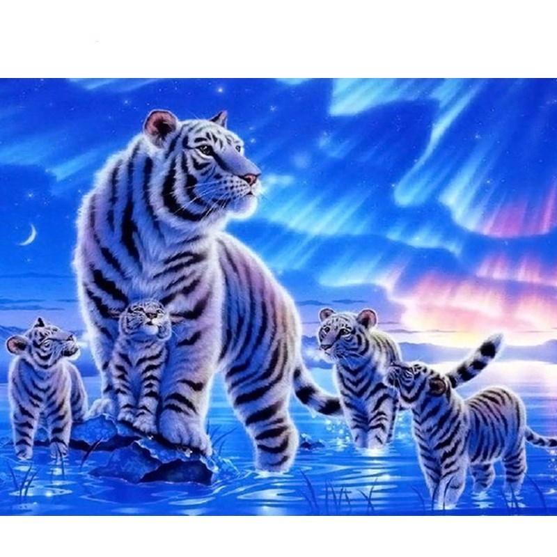 White Tiger's Family - DIY Painting By Numbers Kit