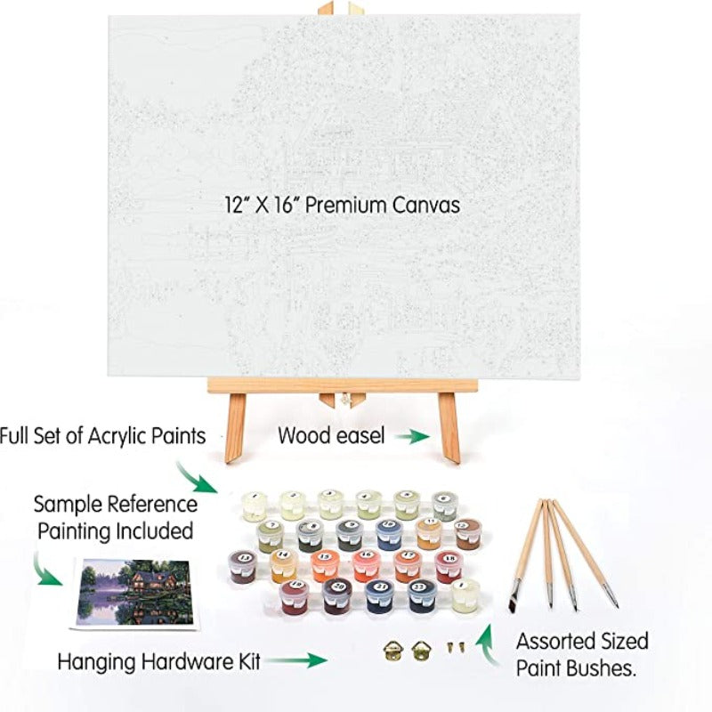 Paint by Numbers for Adults: Beginner to Advanced - Fun DIY Adult Arts and Crafts - Kits Include Acrylic Paint, Brushes and Wood Easel- (Cabin Fever)