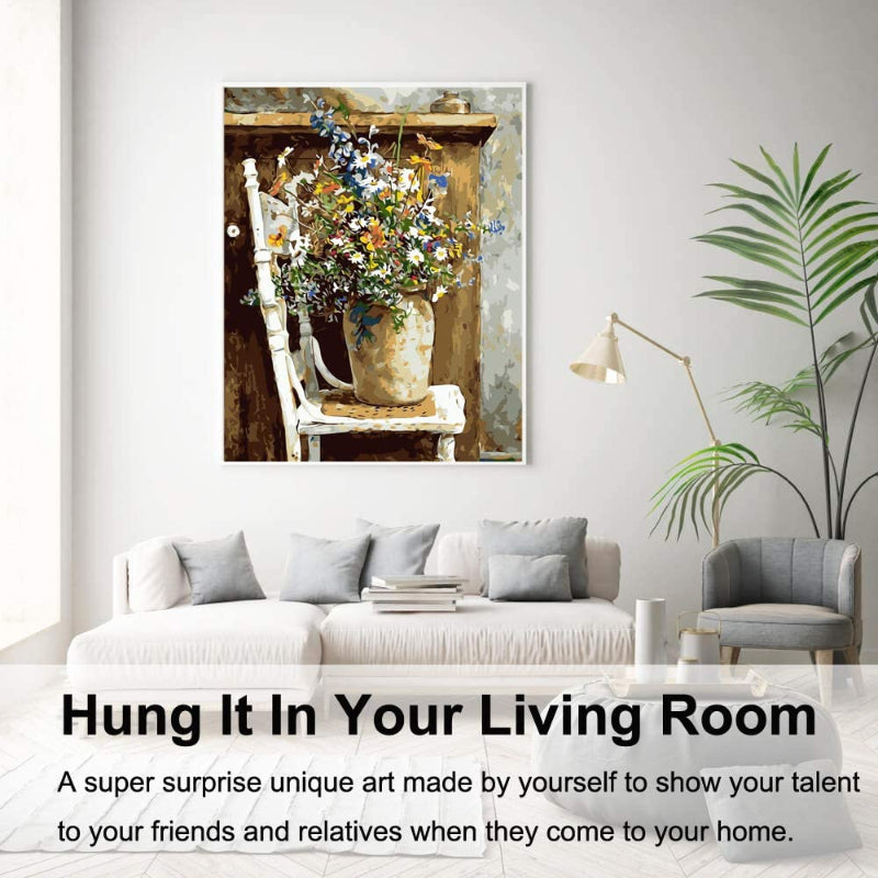 Paint By Numbers For Adults Beginners And Kids,16" Wx20 L Canvas Pictures Drawing Paintwork With 4 Pcs Wooden Paintbrushes, Acrylic Pigment Sunflowers