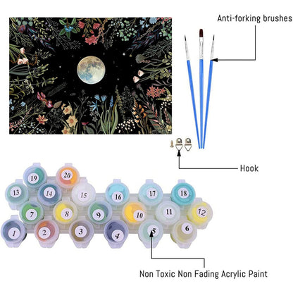 DIY Painting by Numbers Kits for Adults Starry, Paint by Number for Adults, Moon Flower Gifts Arts Crafts for Home Decor 16x20 Inch