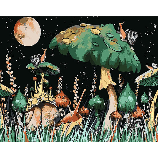 Paint by Number Moon Mushroom DIY Painting On Canvas Perfect for Paint by Numbers for Adults and Kids Students Beginner, for Home Wall Decor16x20 Inch