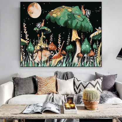 Paint by Number Moon Mushroom DIY Painting On Canvas Perfect for Paint by Numbers for Adults and Kids Students Beginner, for Home Wall Decor16x20 Inch