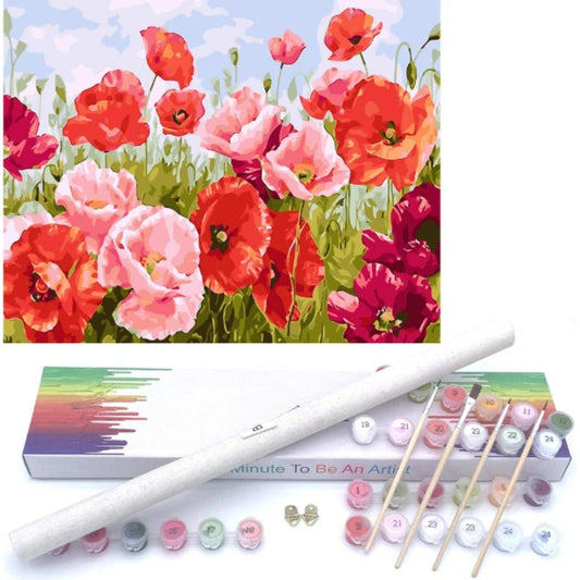 Paint By Numbers For Adults Beginners And Kids, Canvas Pictures Drawing Paintwork With 4 Pcs Wooden Paint Brushes, Acrylic Pigment Poppy Flowers