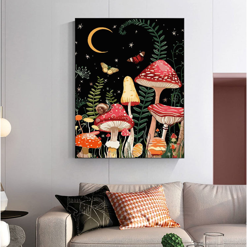 Paint by Number for Adults Beginner, DIY Painting by Numbers Kits Arts Crafts for Home Decor Moon Mushroom Forest Butterfly 16x20 Inch