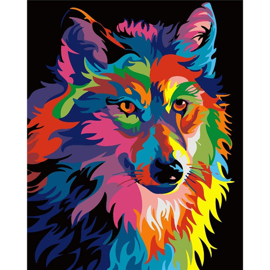 DIY Paint By Numbers For Kids and Adults, Paint By Number Kits Acrylic Painting On Canvas, Colorful Wolf 12x16inch